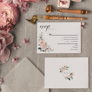Blush Floral White Wedding Menu RSVP Card