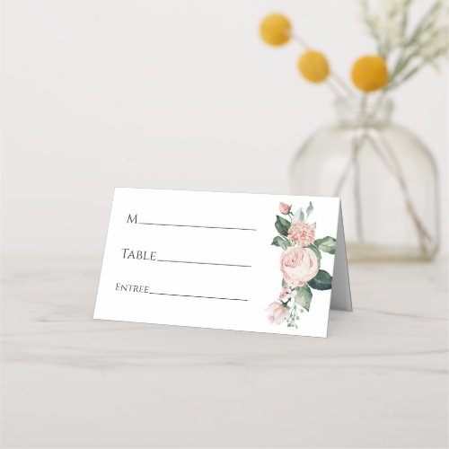 Blush Floral White Wedding Place Card