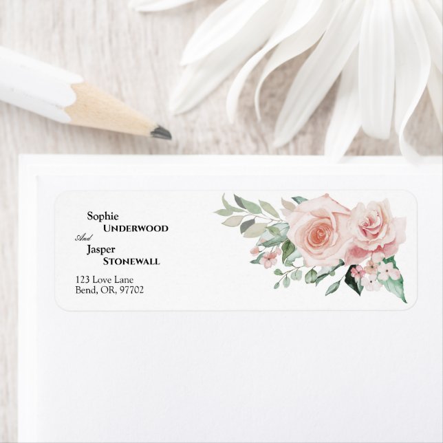 Blush Floral White Wedding Return Address Label (Insitu)