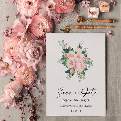 Blush Floral White Wedding Save The Date