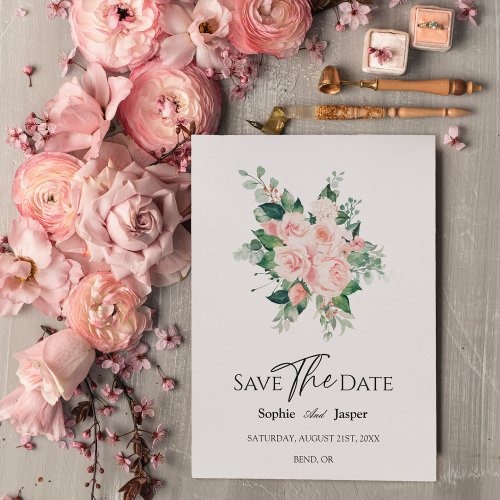 Blush Floral White Wedding Save The Date Card
