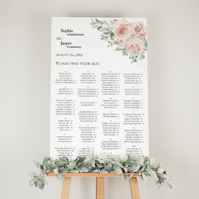 Blush Floral White Wedding Seating Chart Sign (Creator Uploaded)