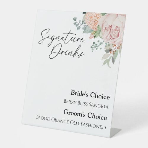 Blush Floral White Wedding Signature Drinks Sign