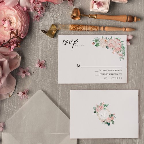 Blush Floral White Wedding Simple RSVP Card