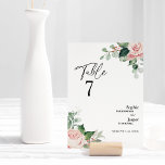 Blush Floral White Wedding Table Number Card<br><div class="desc">This blush floral white wedding table number card design features beautiful chic neutral backgrounds of black or white with simple modern typography and elegant calligraphy to set a sophisticated tone for any style of event. Each product is embellished with gorgeous blush pink roses and peach and ivory hydrangeas arranged with...</div>