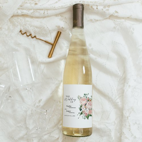Blush Floral White Wedding Wine Label