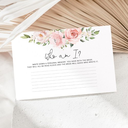 Blush floral Who am I bridal shower game Stationery