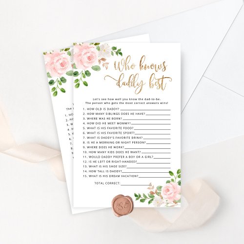 Blush floral Who knows daddy best baby shower game