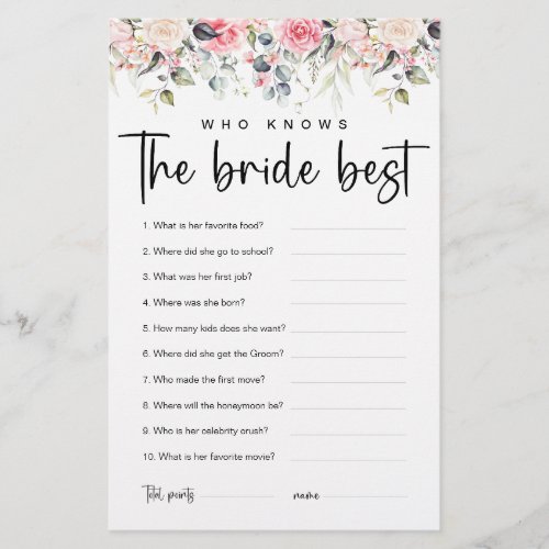 Blush Floral  Who Knows The Bride Best Game