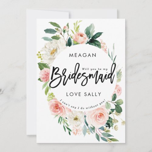 blush floral will you be my bridesmaid card