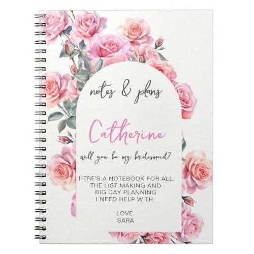Blush floral will you be my bridesmaid notebook