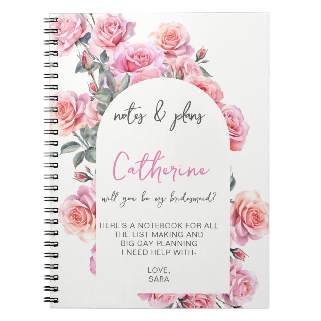 Blush floral will you be my bridesmaid notebook (Front)