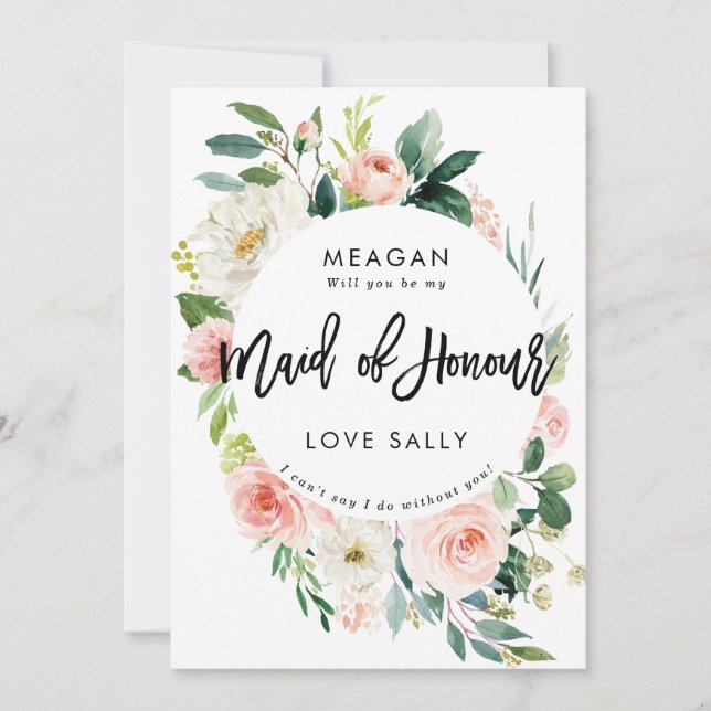 blush floral will you be my maid of honor card (Front)