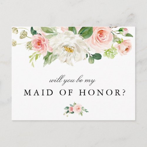 Blush floral will you be my maid of honor card