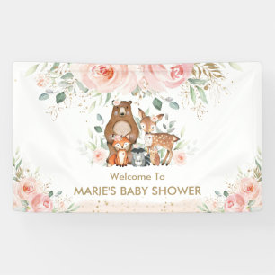 Blush Floral Woodland Animal Baby Shower Backdrop Banner