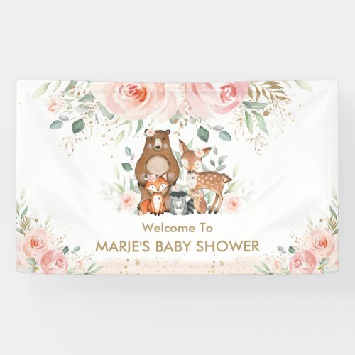 Blush Floral Woodland Animal Baby Shower Backdrop  Banner