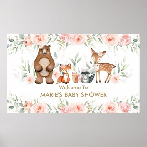 Blush Floral Woodland Animal Baby Shower Welcome  Poster
