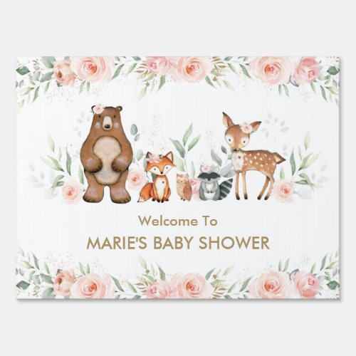 Blush Floral Woodland Animal Baby Shower Welcome Sign