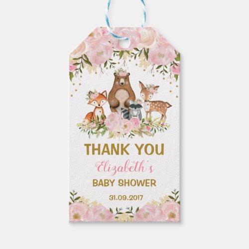 Blush Floral Woodland Animals Birthday Baby Shower Gift Tags