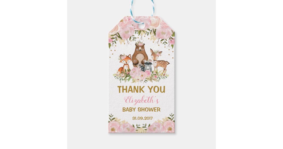 Blush Floral Woodland Animals Birthday Baby Shower Gift Tags | Zazzle
