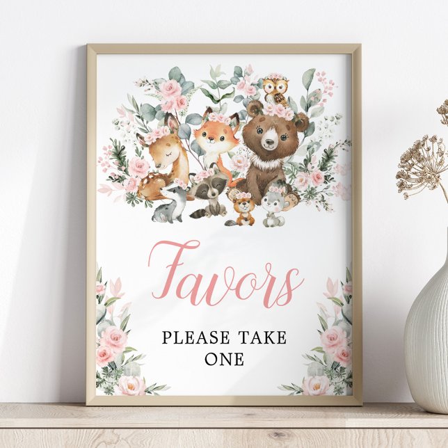 Blush Floral Woodland Animals Favors Sign (Creator Uploaded)
