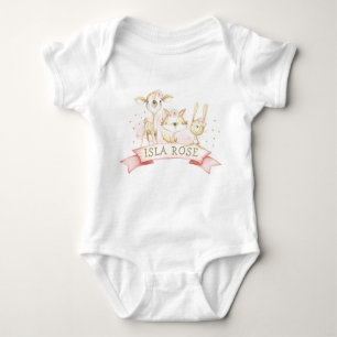 Blush Floral Woodland Animals Girl Custom Name Baby Bodysuit