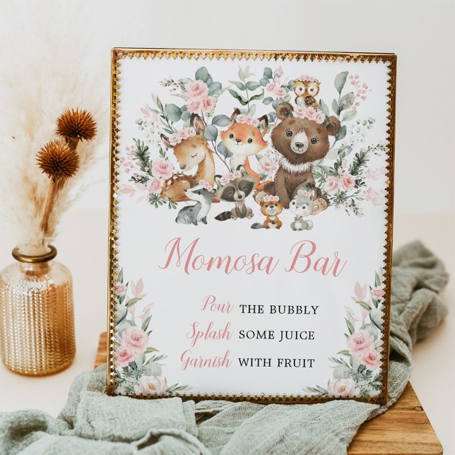 Blush Floral Woodland Animals Momosa Bar Sign (Creator Uploaded)