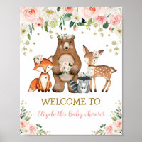 Blush Floral Woodland Baby Shower Birthday Welcome Poster