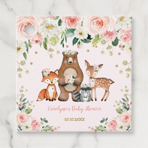 Blush Floral Woodland Forest Animals Baby Girl Favor Tags
