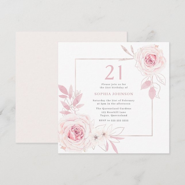 Blush Floral Wreath 21st Birthday Party Invitation (Front/Back)