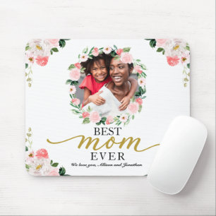 Blush Floral Wreath Best Mom Ever Custom Photo Mouse Pad