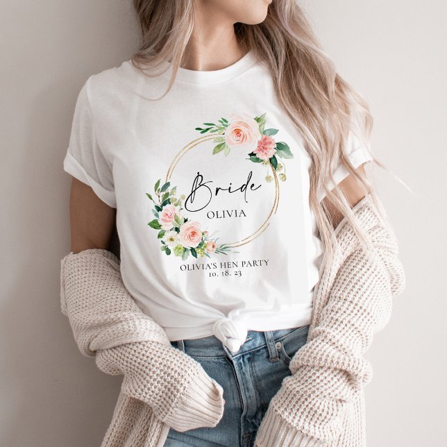 Blush Floral Wreath Bride T-Shirt (Creator Uploaded)