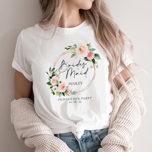 Blush Floral Wreath Bridesmaid personalized T_Shirt