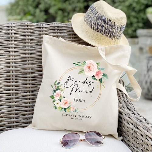 Blush Floral Wreath Bridesmaid Personalized Tote Bag
