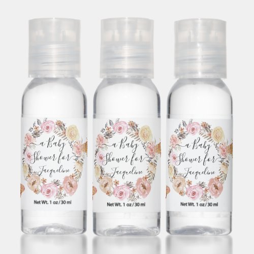 Blush Floral Wreath Butterfly Baby Girl Shower Hand Sanitizer