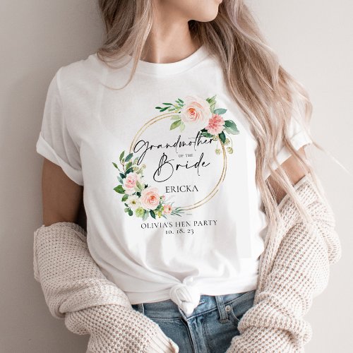 Blush Floral Wreath Grandmother Of The Bride T_Shirt