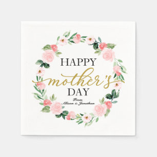 Blush Floral Wreath Happy Mothers Day Napkins
