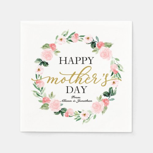 Blush Floral Wreath Happy Mothers Day Napkins