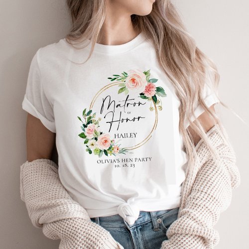 Blush Floral Wreath Matron Of Honor Personalized T_Shirt