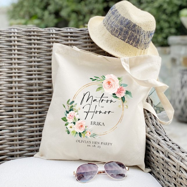 Blush Floral Wreath Matron of Honor personalized Tote Bag (Creator Uploaded)