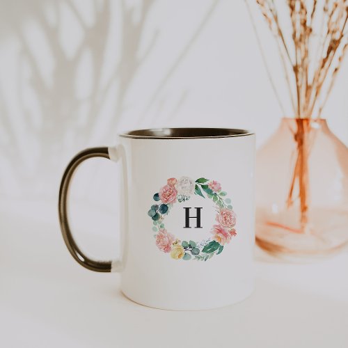 Blush Floral Wreath Monogram Coffee Mug