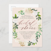 Blush & Floral Wreath Rose Gold Bridal Shower Invitation Postcard (Front/Back)