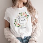 Blush Floral Wreath Sister Of The Bride T-Shirt<br><div class="desc">Looking for the perfect bridal party t-shirt collection? Look no further than our beautiful blush floral wreath collection. Featuring chic calligraphy font writing that reads "Sister Of The Bride" with the bridesmaids' names personalized on each shirt. Our collection is perfect for your bridesmaids' hen party, with space for the date...</div>