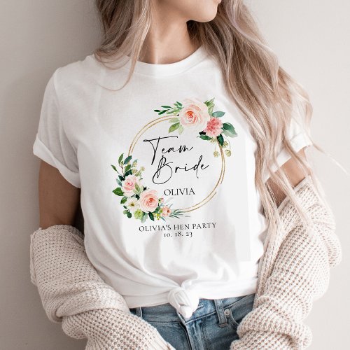 Blush Floral Wreath Team Bride personalized  T_Shirt