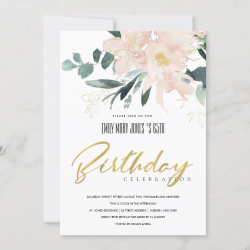 BLUSH FLORAL WREATH WATERCOLOR ANY AGE BIRTHDAY INVITATION