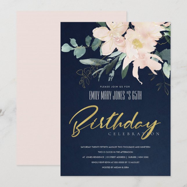 BLUSH FLORAL WREATH WATERCOLOR ANY AGE BIRTHDAY INVITATION (Front/Back)