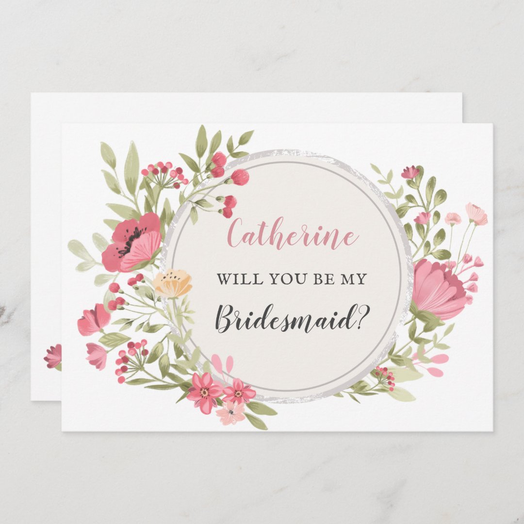 Blush Floral Wreath Will You Be My Bridesmaid Invitation | Zazzle