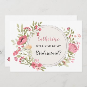 Blush Floral Wreath Will You Be My Bridesmaid Invitation
