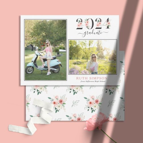 Blush Floral Year 2 Photo Graduation Announcement