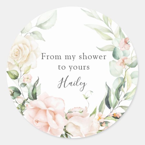 Blush Florals and Greenery Bridal Shower Classic Round Sticker